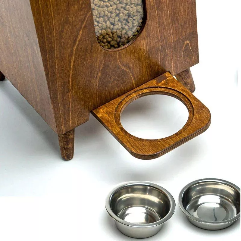 Wooden Pet Food Storage and Feeding Station