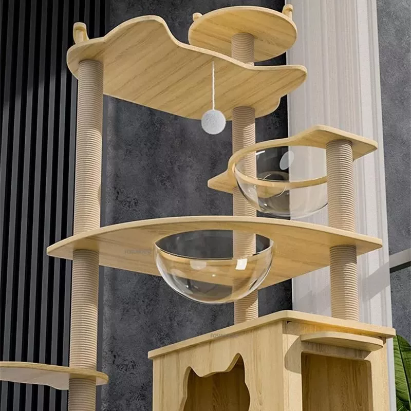 Luxury 5-Tier Wooden Cat Tower Playground Activity and a Cozy Hammock for Cat Napping