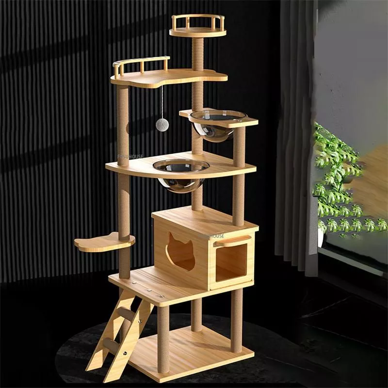 Luxury 5-Tier Wooden Cat Tower