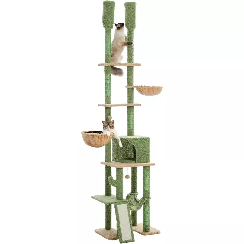 Cactus Floor-to-Ceiling Cat Tower 7-Tier Adjustable Activity Center