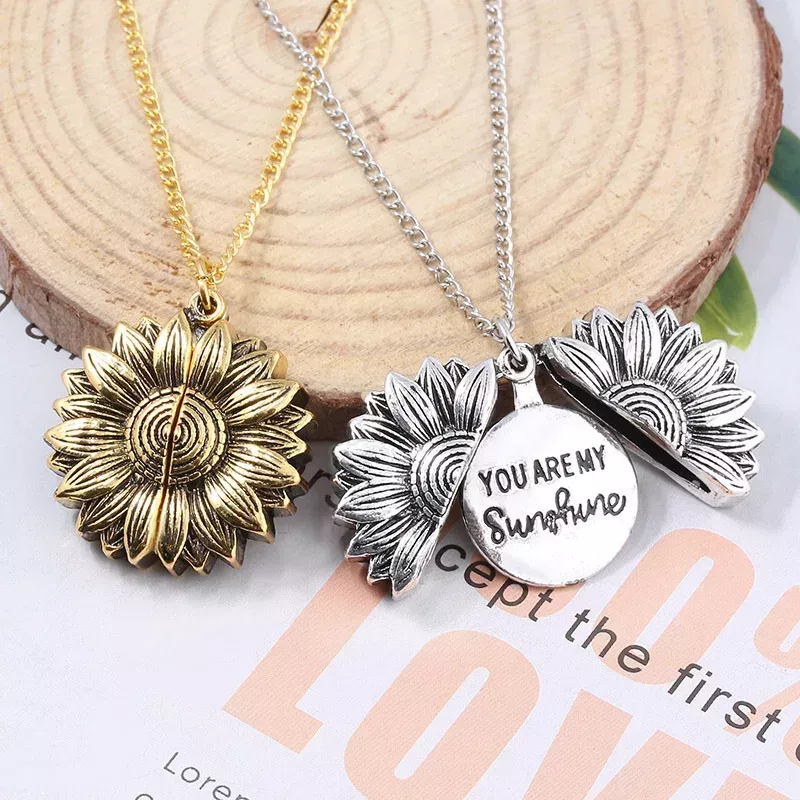 You Are My Sunshine Cute Sunflower Locket Pendant Necklace