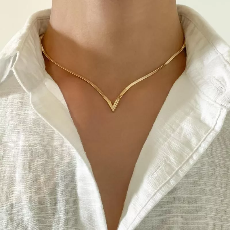 Trendy V-Shaped Flat Snake Chain Necklace