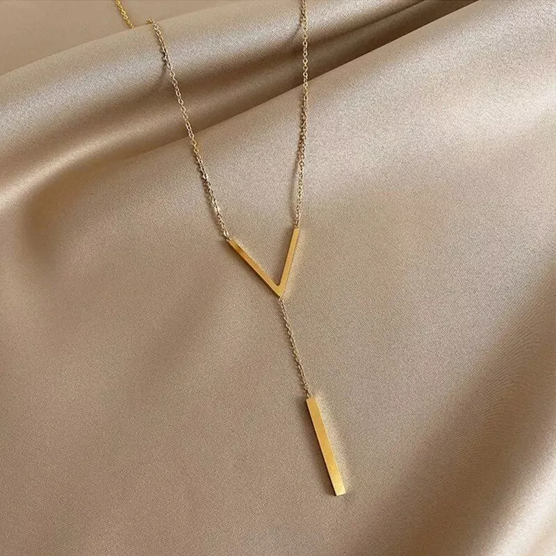 Gold-Toned V-Shaped Necklace for Women