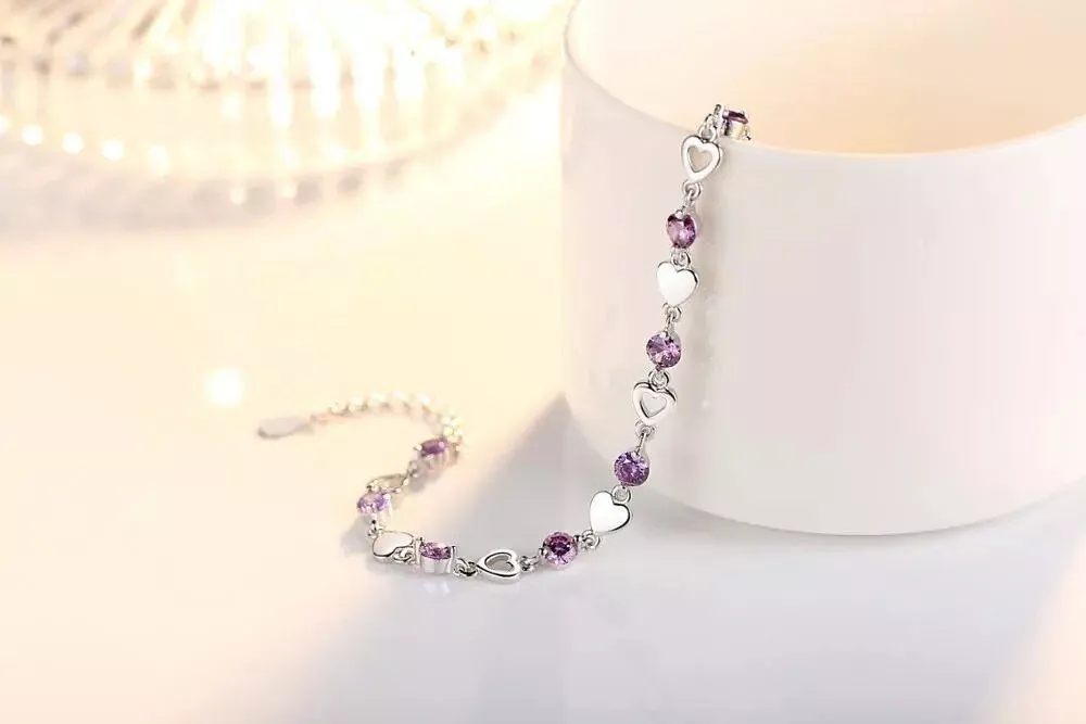 Luxury 925 Sterling Silver Jewelry Heart Zirconia Bracelet