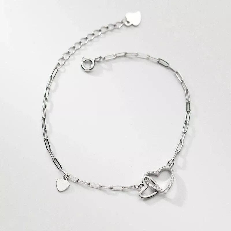 925 Sterling Silver Double Layer Heart Bracelet