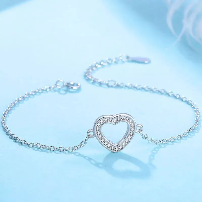 925 Sterling Silver Heart Charm Bracelet