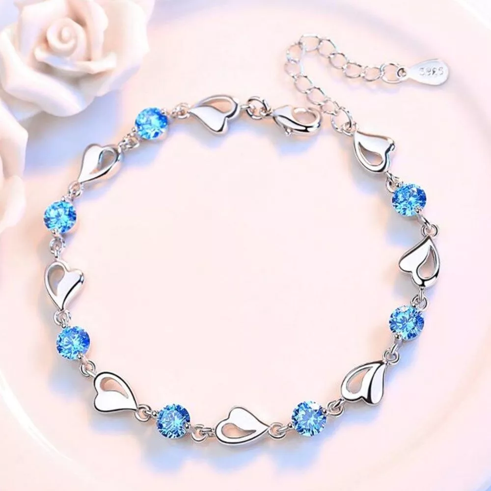 925 Sterling Silver Heart Bracelet with Cubic Zirconia