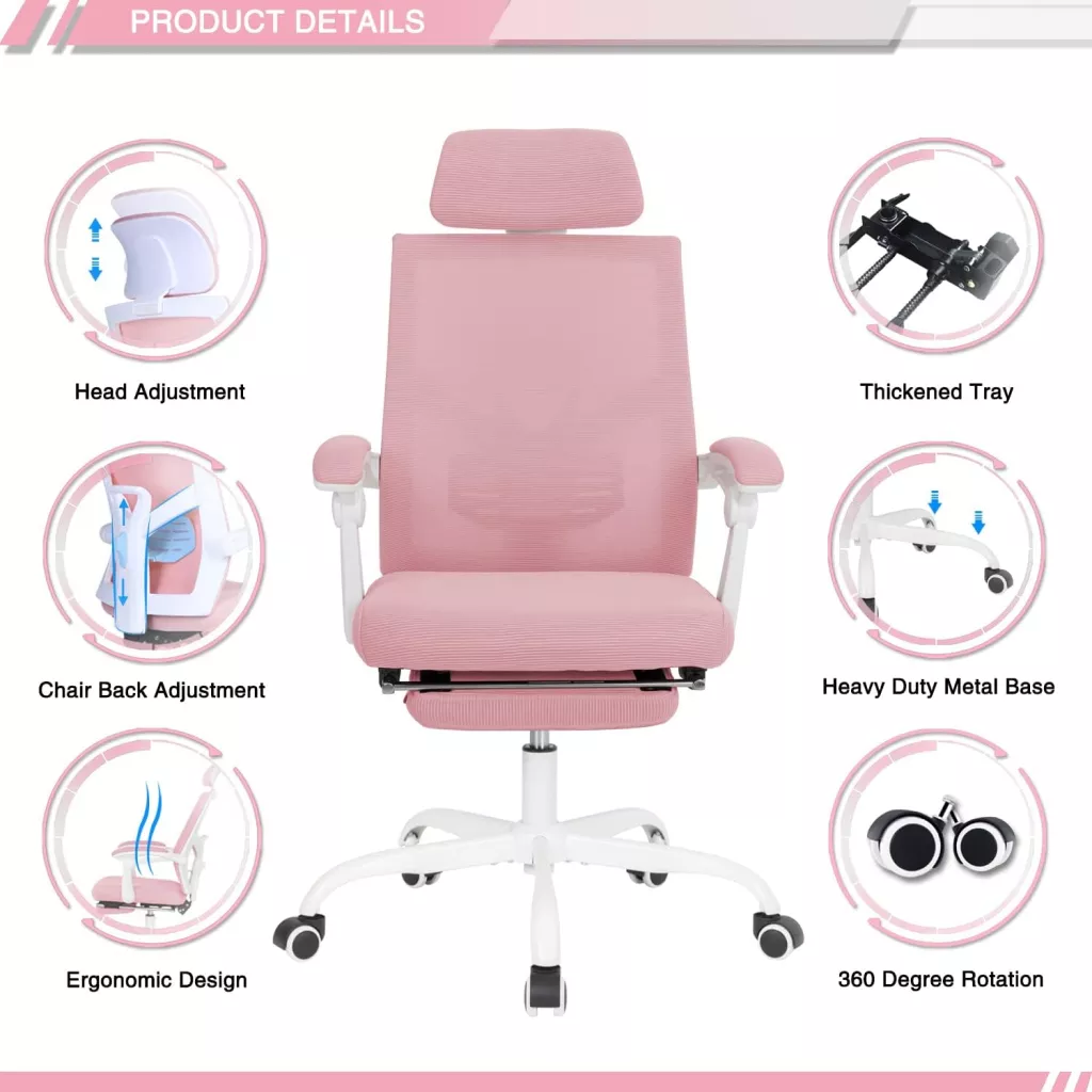 Product Details of Ergonomic Mesh Office Chair with Adjustable Footrest and Headrest