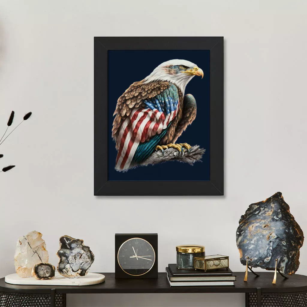 American Flag Bald Eagle Framed Vertical Poster – Printed Poster – Patriotic Framed Vertical Poster