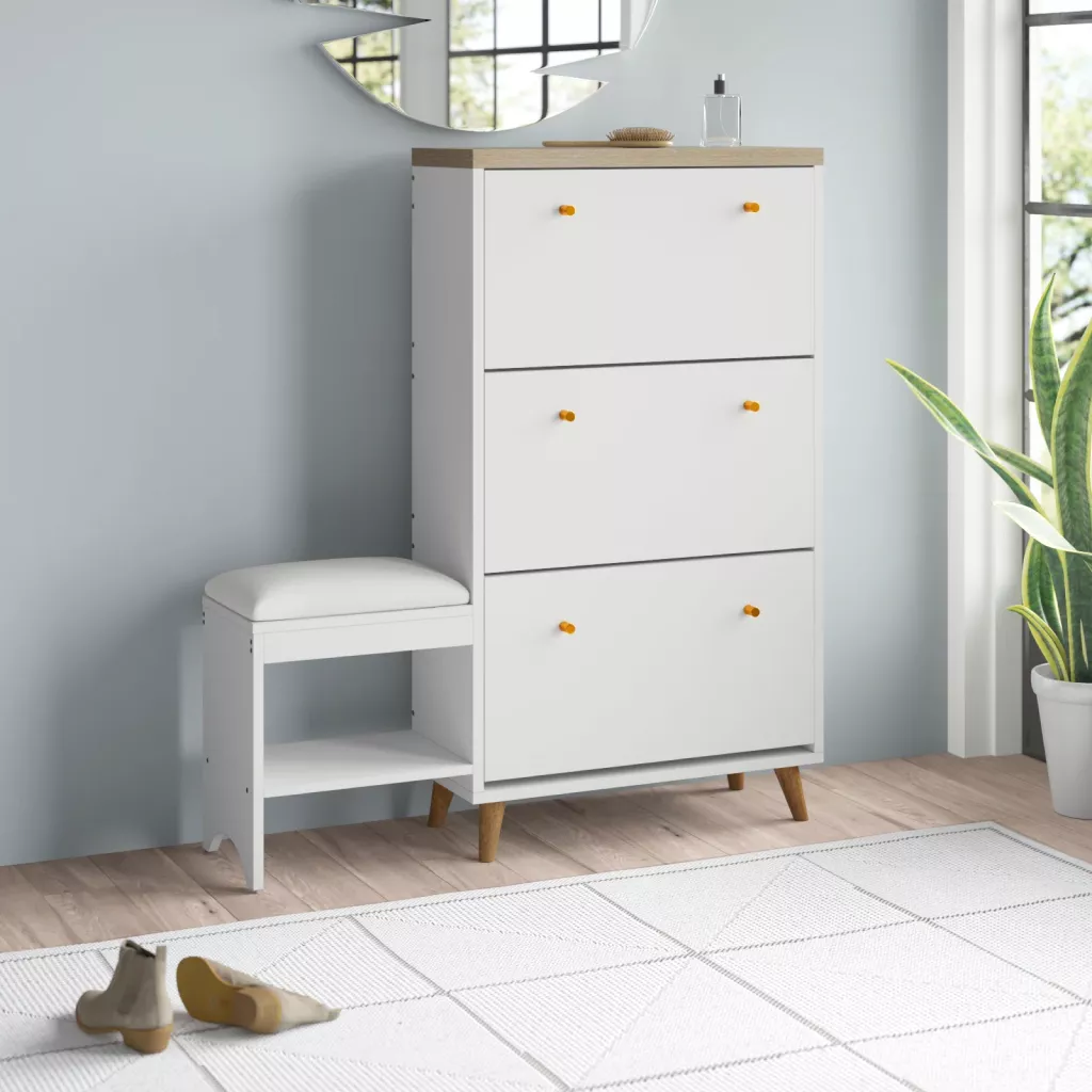 3-Drawer Flip Shoe Cabinet with Bench