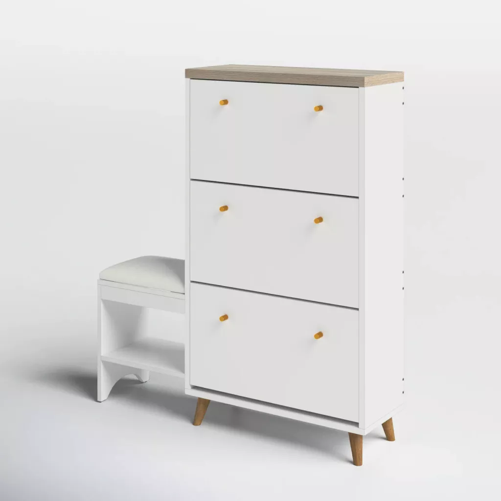 3-Drawer Flip Shoe Cabinet with Bench