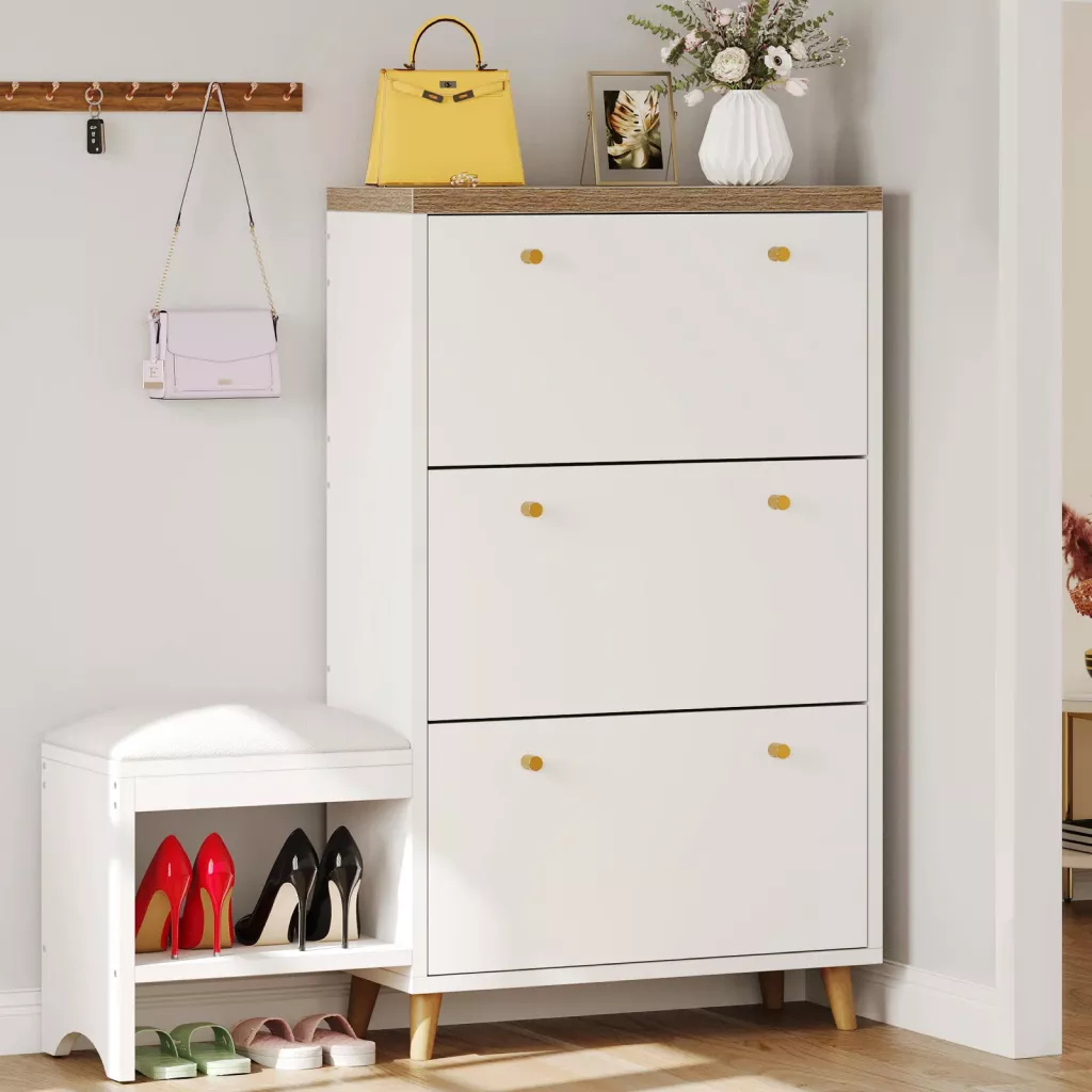 3-Drawer Flip Shoe Cabinet with Bench