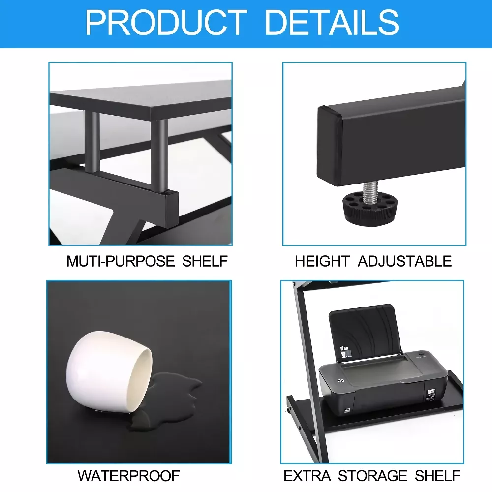 Compact Modern Z-Shaped Computer Desk with Monitor Shelf for Small Spaces