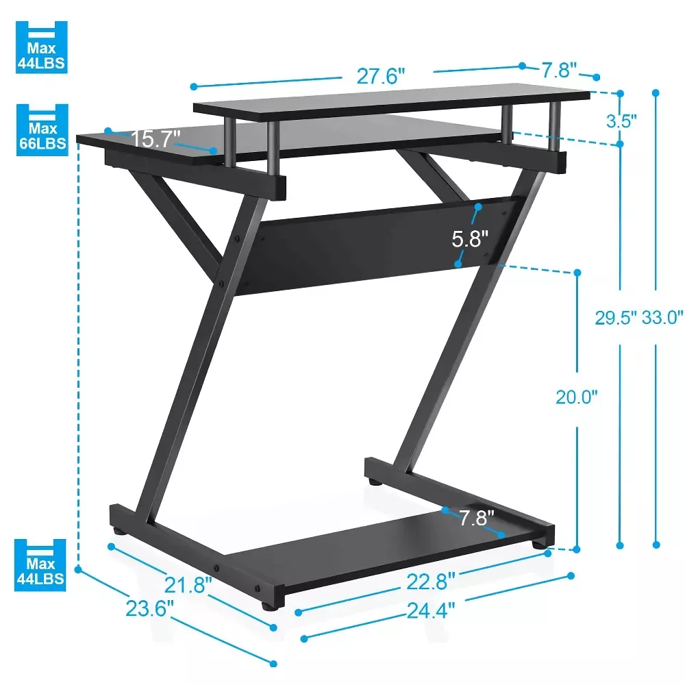 Compact Modern Z-Shaped Computer Desk with Monitor Shelf for Small Spaces