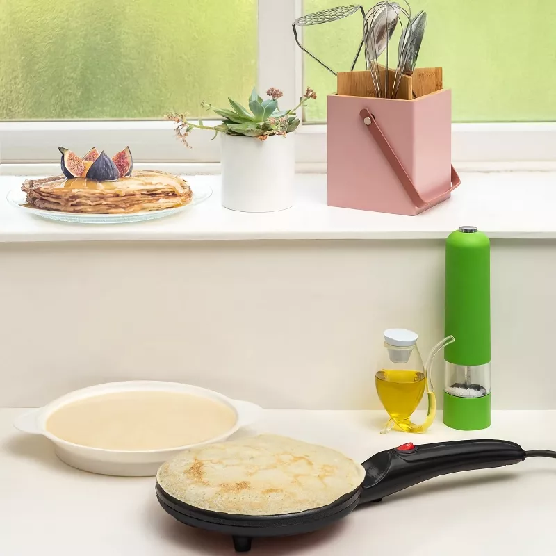 Portable Electric Crepe Maker with Non-Stick Coating and Automatic Temperature Control