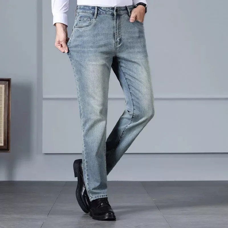 High-Waist Cotton Blend Straight Jeans for Men – Casual Comfort Autumn Edition