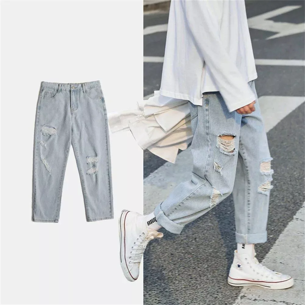 Korean Streetwear Wide Leg Jeans – Men’s Autumn Baggy Denim