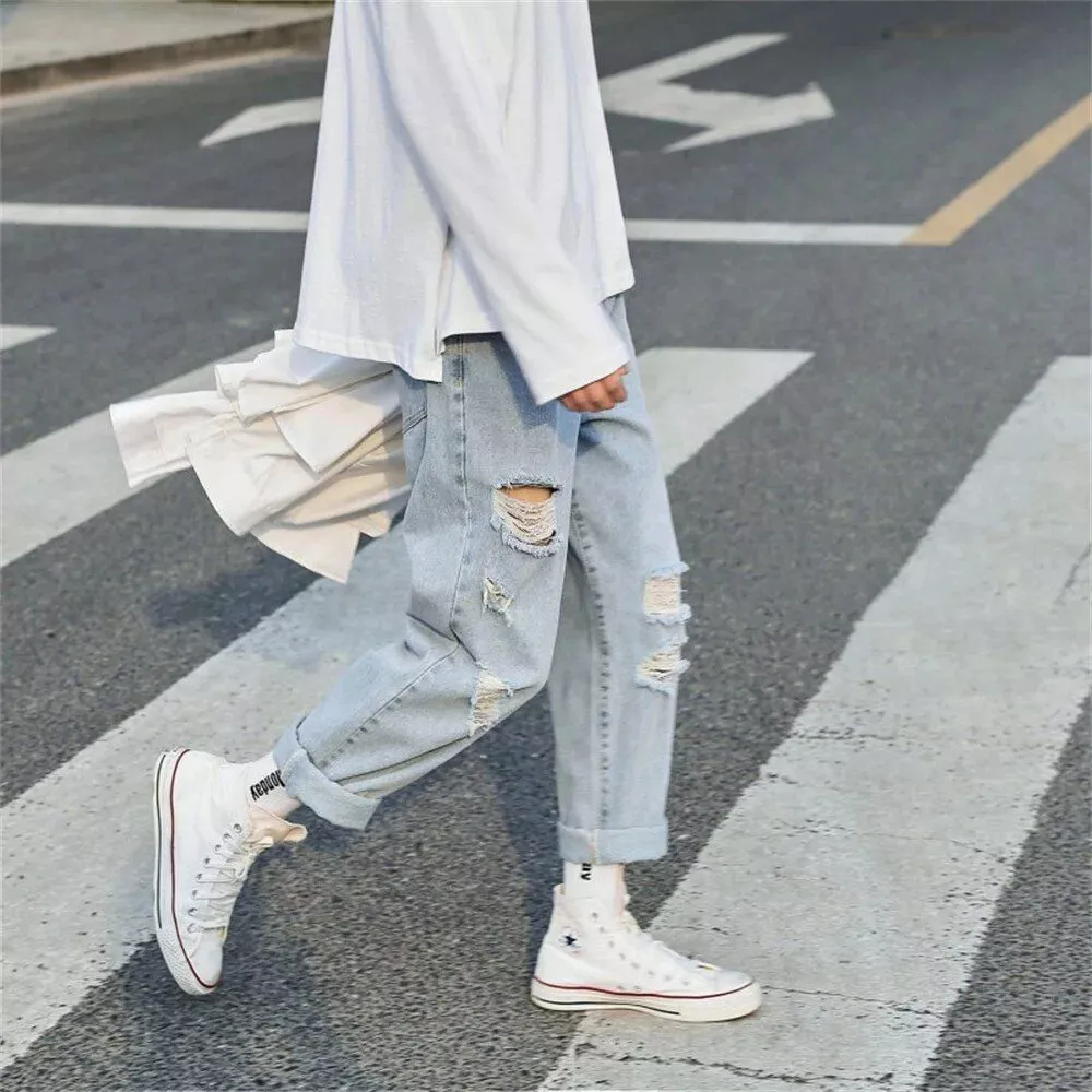 Korean Streetwear Wide Leg Jeans – Men’s Autumn Baggy Denim