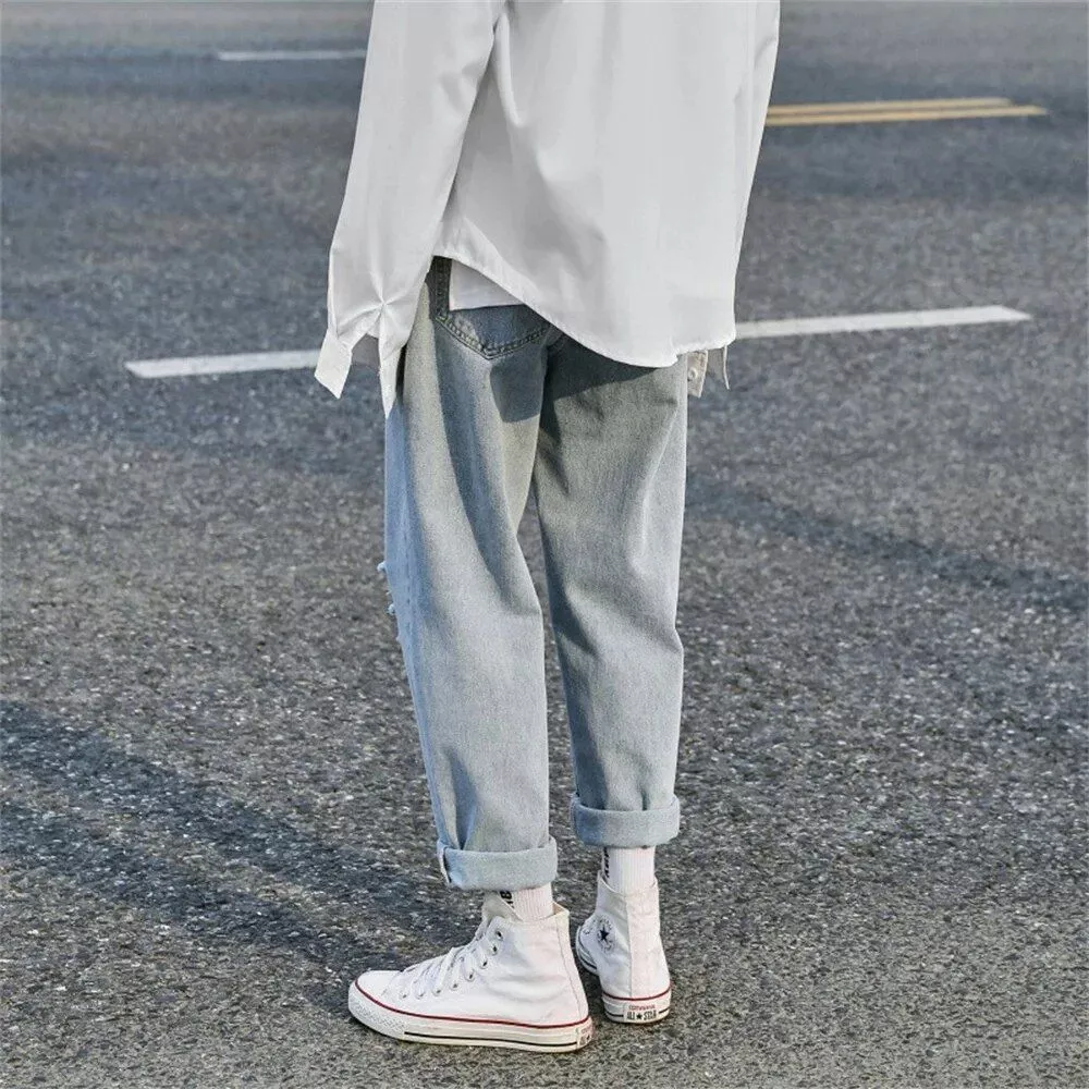 Korean Streetwear Wide Leg Jeans – Men’s Autumn Baggy Denim