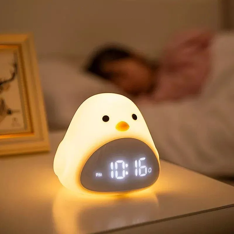 Time Bird Night Light & Alarm Clock: Cartoon Cute Silicone Touch Lamp for Kids