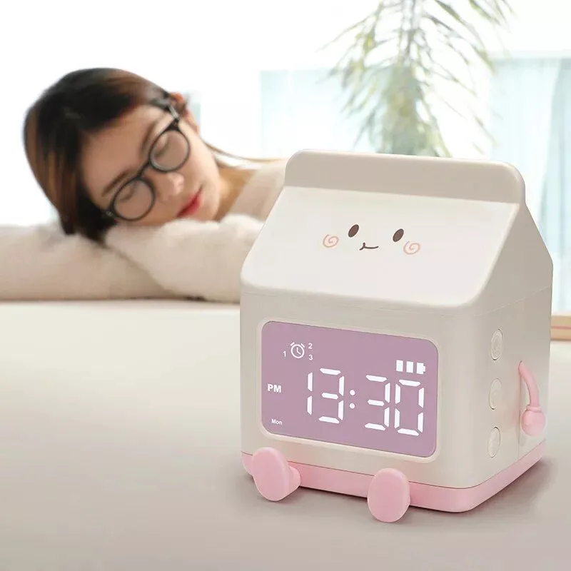 Charming Cartoon Milk Carton Alarm Clock – Perfect for Kids and Students