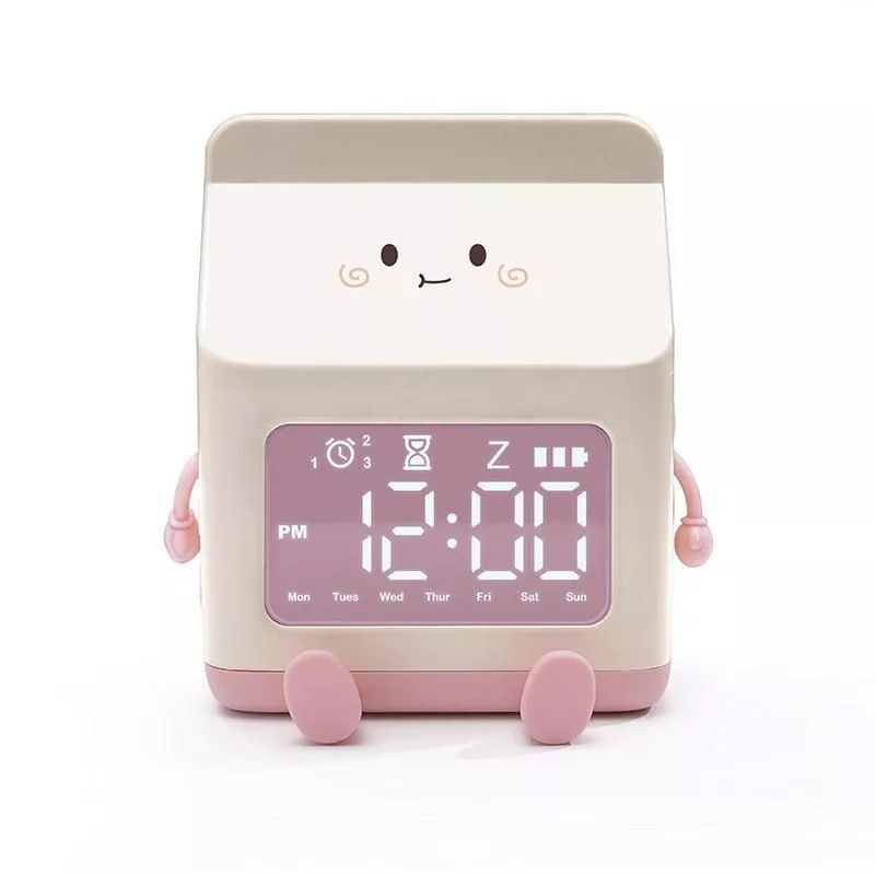 Charming Cartoon Milk Carton Alarm Clock – Perfect for Kids and Students