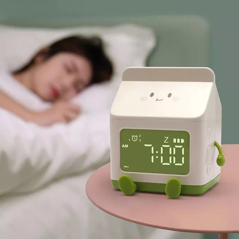 Charming Cartoon Milk Carton Alarm Clock – Perfect for Kids and Students