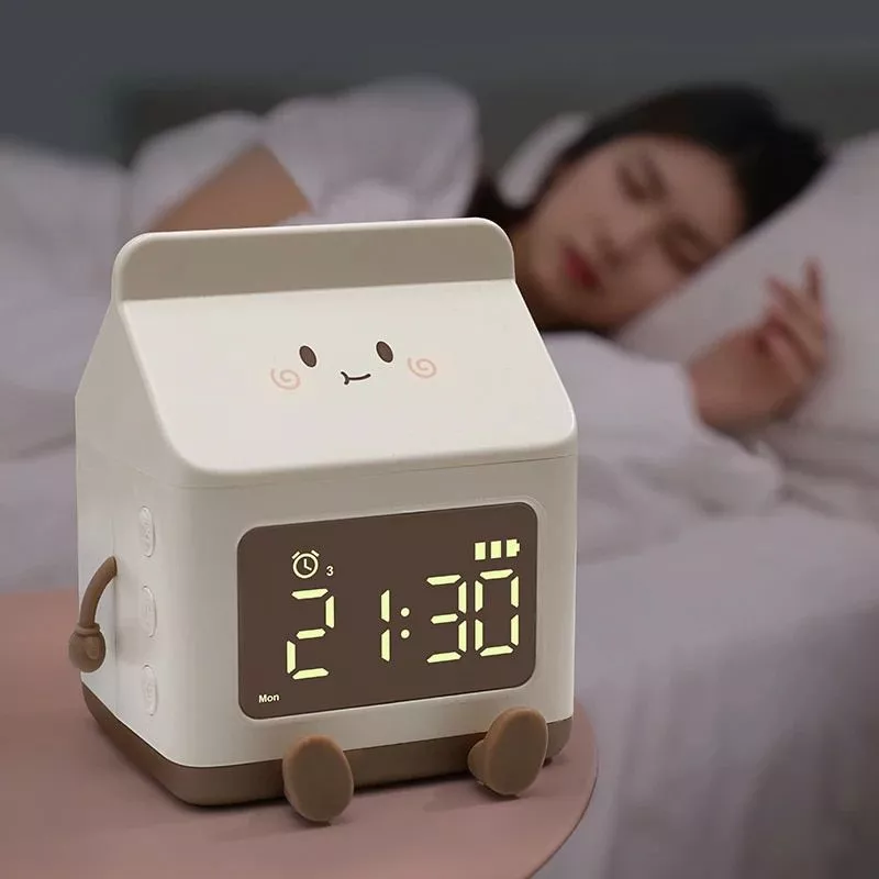 Charming Cartoon Milk Carton Alarm Clock – Perfect for Kids and Students