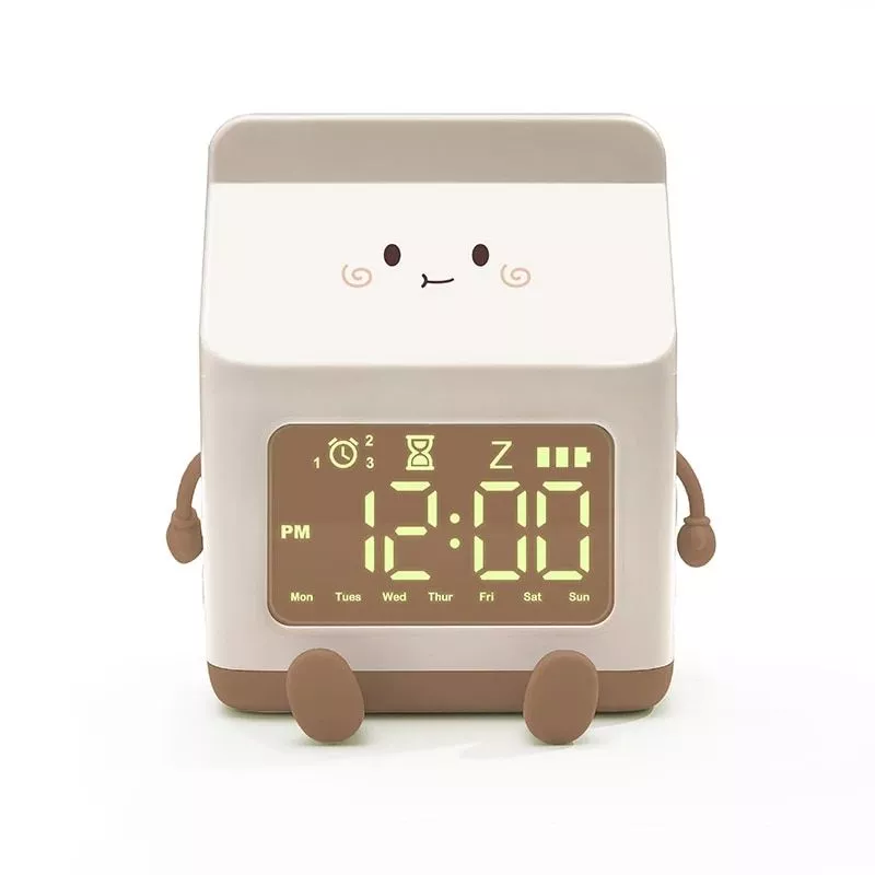 Charming Cartoon Milk Carton Alarm Clock – Perfect for Kids and Students