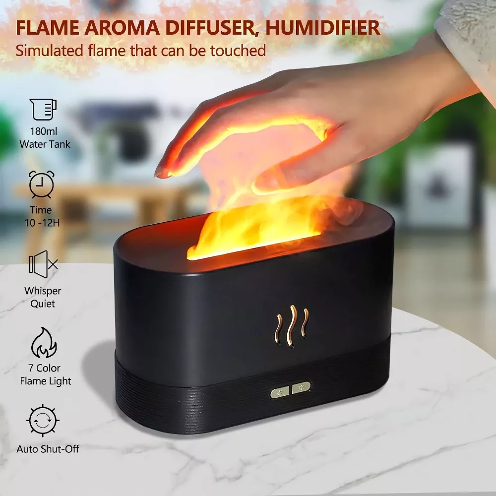 Aroma Diffuser Ultrasonic Cool Mist Maker with LED Flame Effect