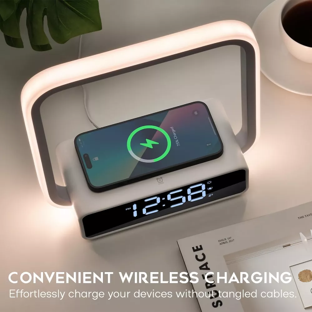 Touch Lamp Alarm Clock with Wireless Charging & RGB Wake-Up Light