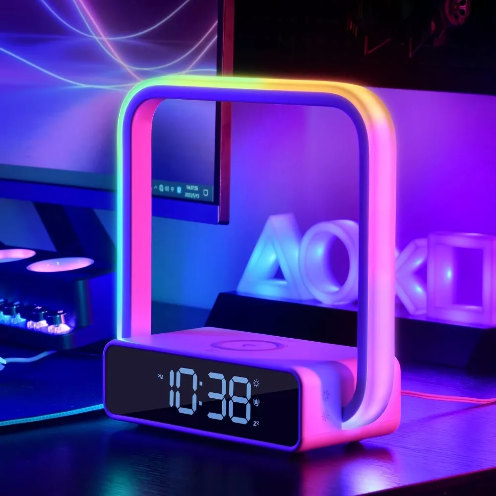 Touch Lamp Alarm Clock with Wireless Charging & RGB Wake-Up Light