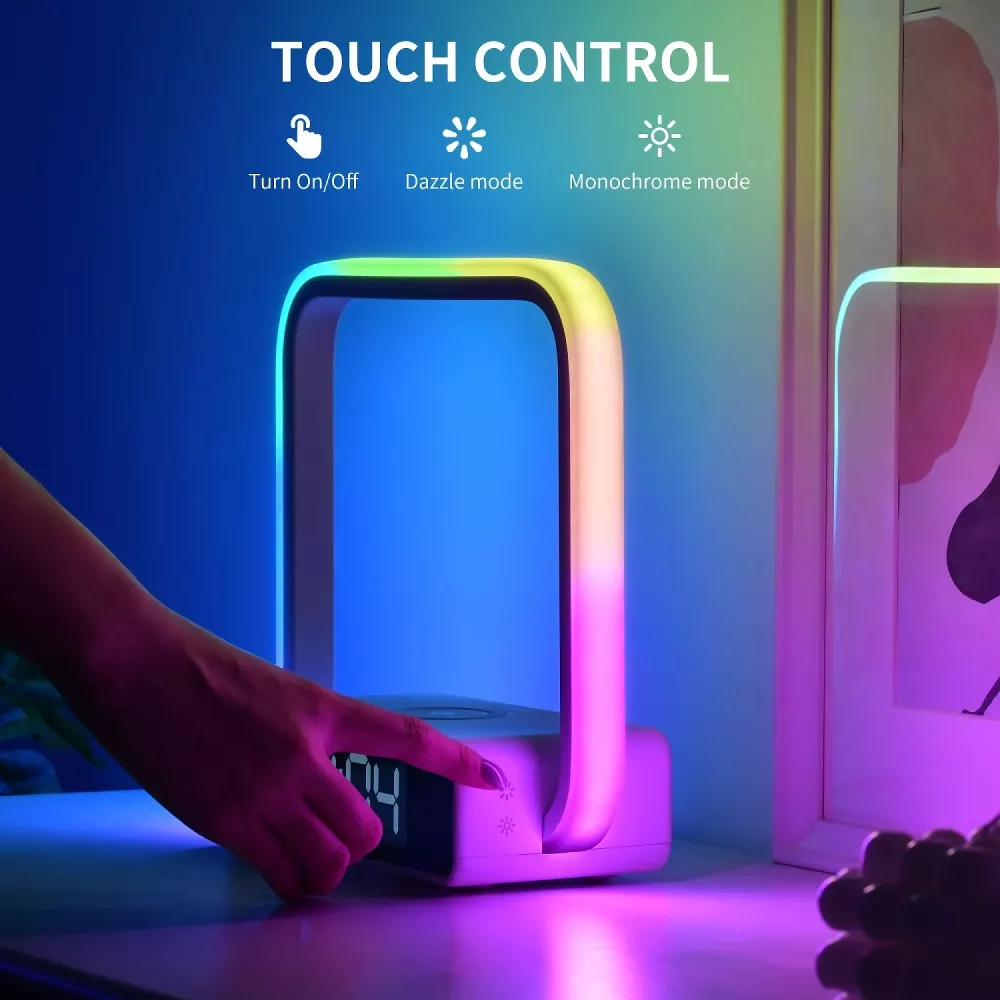 Touch Lamp Alarm Clock with Wireless Charging & RGB Wake-Up Light