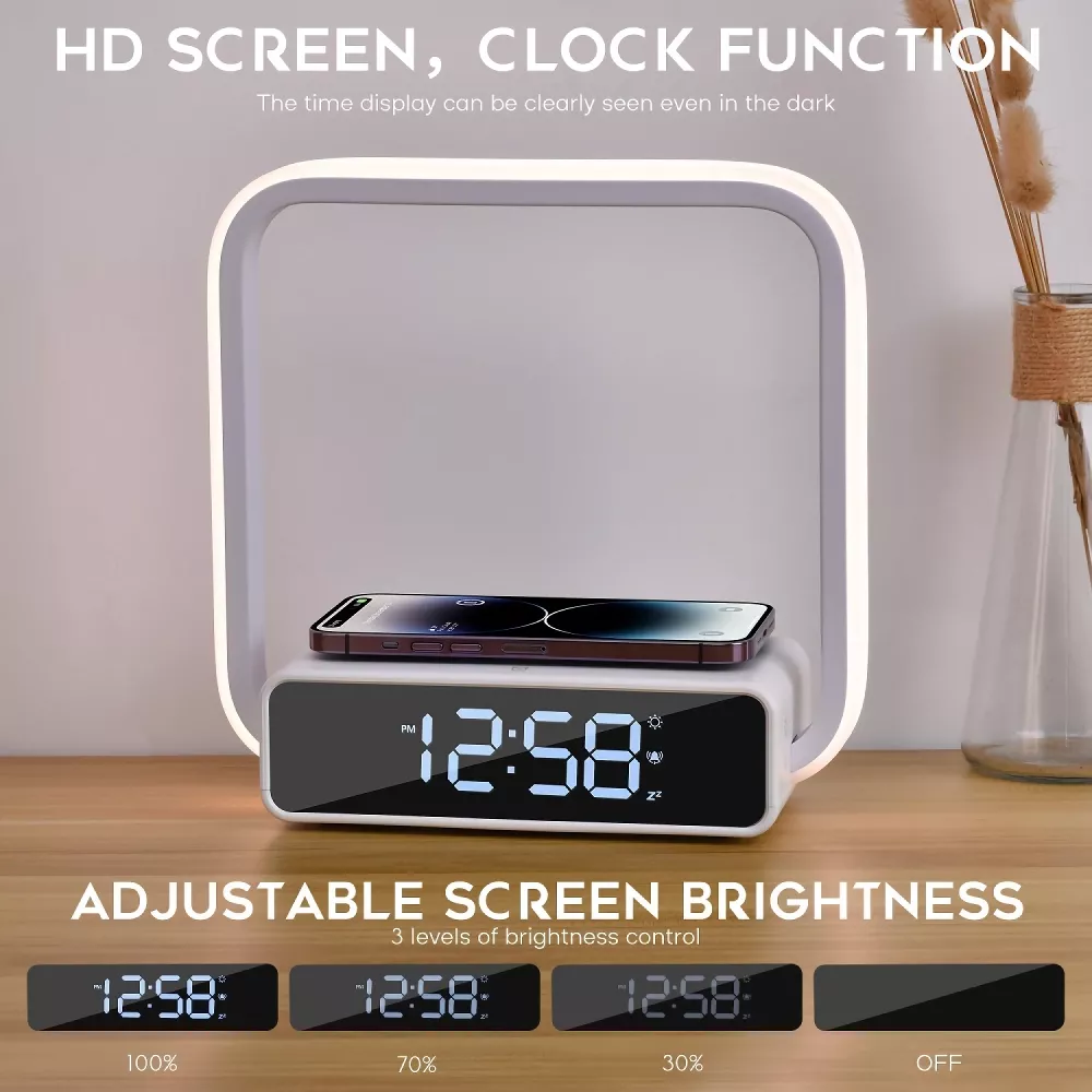 Touch Lamp Alarm Clock with Wireless Charging & RGB Wake-Up Light