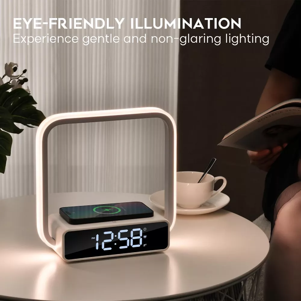 Touch Lamp Alarm Clock with Wireless Charging & RGB Wake-Up Light