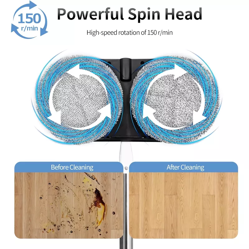 Effortless Cordless Electric Spin Mop with Water Sprayer & LED Headlight