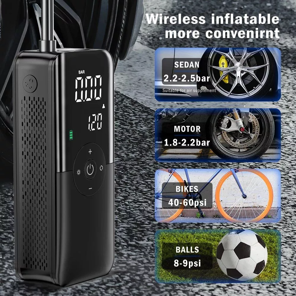 Air Compressor 12V Portable Tyre Inflator for Car, Electric Motorcycle, and Bicycle
