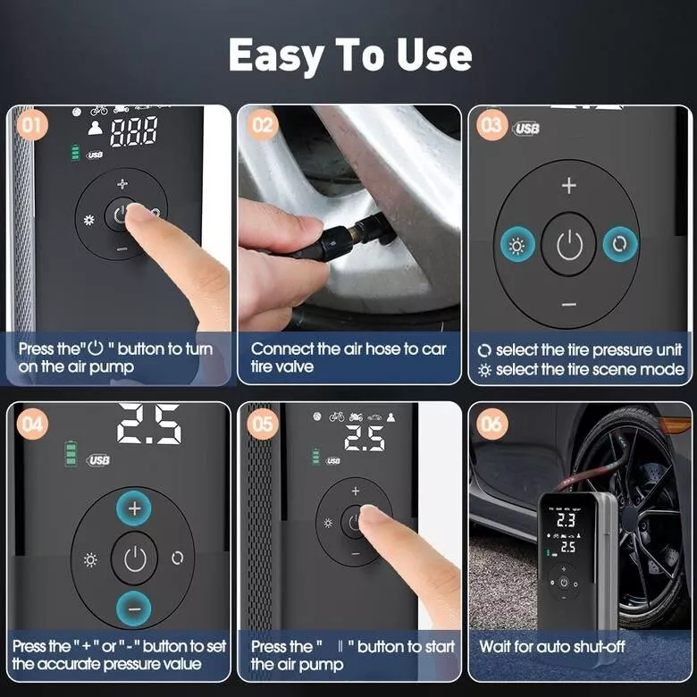 Air Compressor 12V Portable Tyre Inflator for Car, Electric Motorcycle, and Bicycle