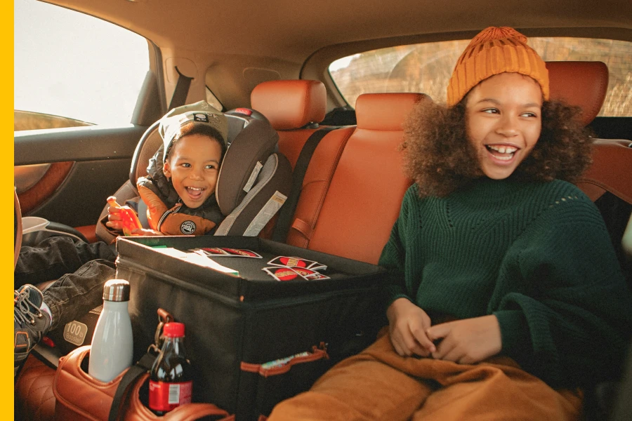 A Children Happily EnjoyTheir Trips With a Large Capacity Car Truck Organizer