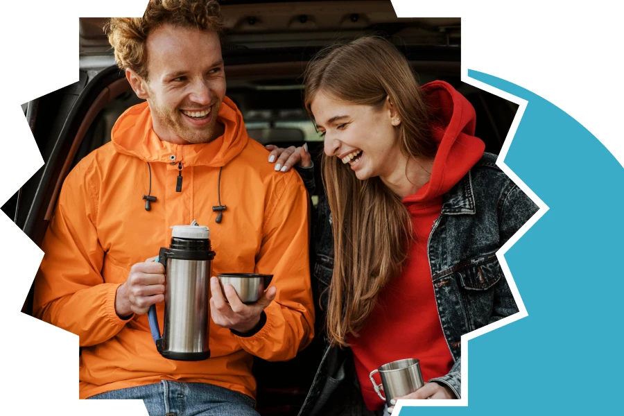 A Men and Women Enjoy Their Hot Drink