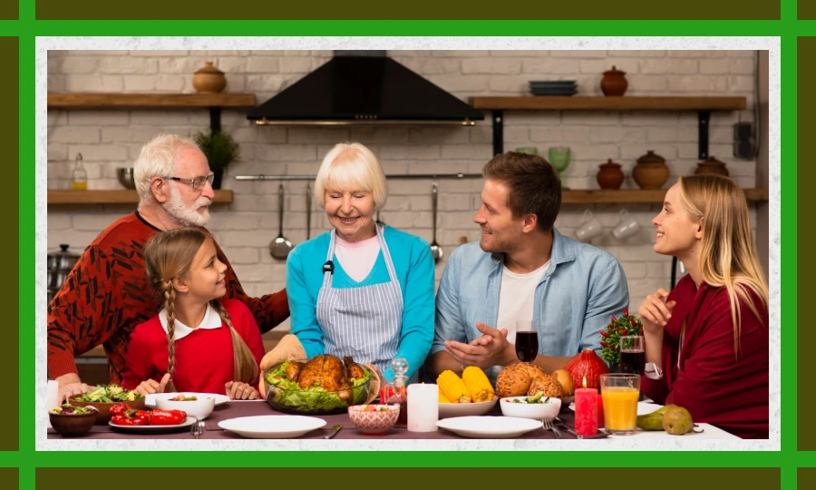 Grandpa, Grandma, Dad, Mom and Family Gather to Eat Together