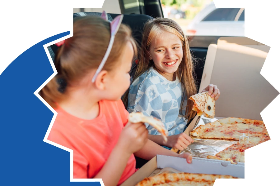 Kids Eating Pizza On The Car