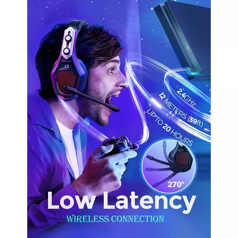 Wireless Gaming Headset with 3D Surround & Noise-Canceling Mic for PS5, PS4, PC & More
