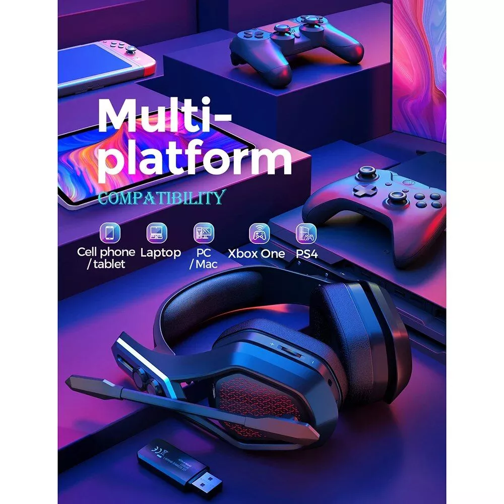 Wireless Gaming Headset with 3D Surround & Noise-Canceling Mic for PS5, PS4, PC & More