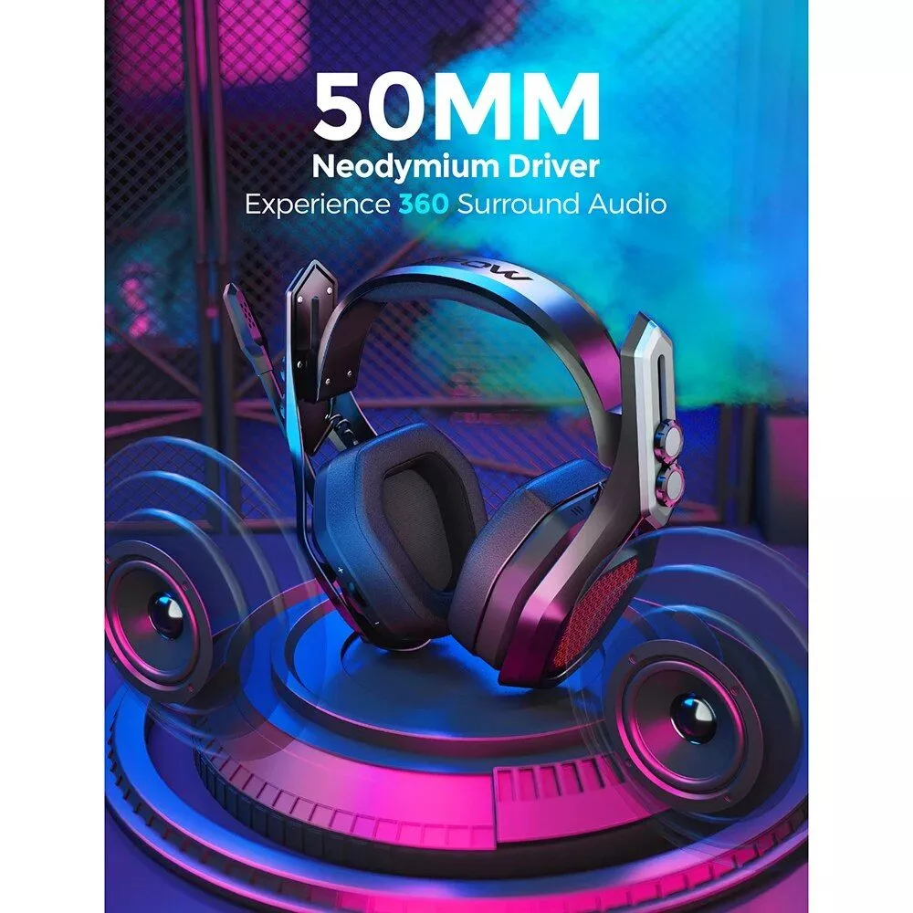 Wireless Gaming Headset with 3D Surround & Noise-Canceling Mic for PS5, PS4, PC & More