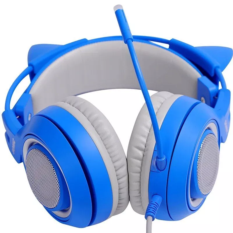 Wired Gaming Headset with Detachable Cat Ears | Blue Stereo Sound for PS4, Xbox, PC & Mobile