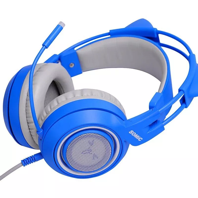 Wired Gaming Headset with Detachable Cat Ears | Blue Stereo Sound for PS4, Xbox, PC & Mobile