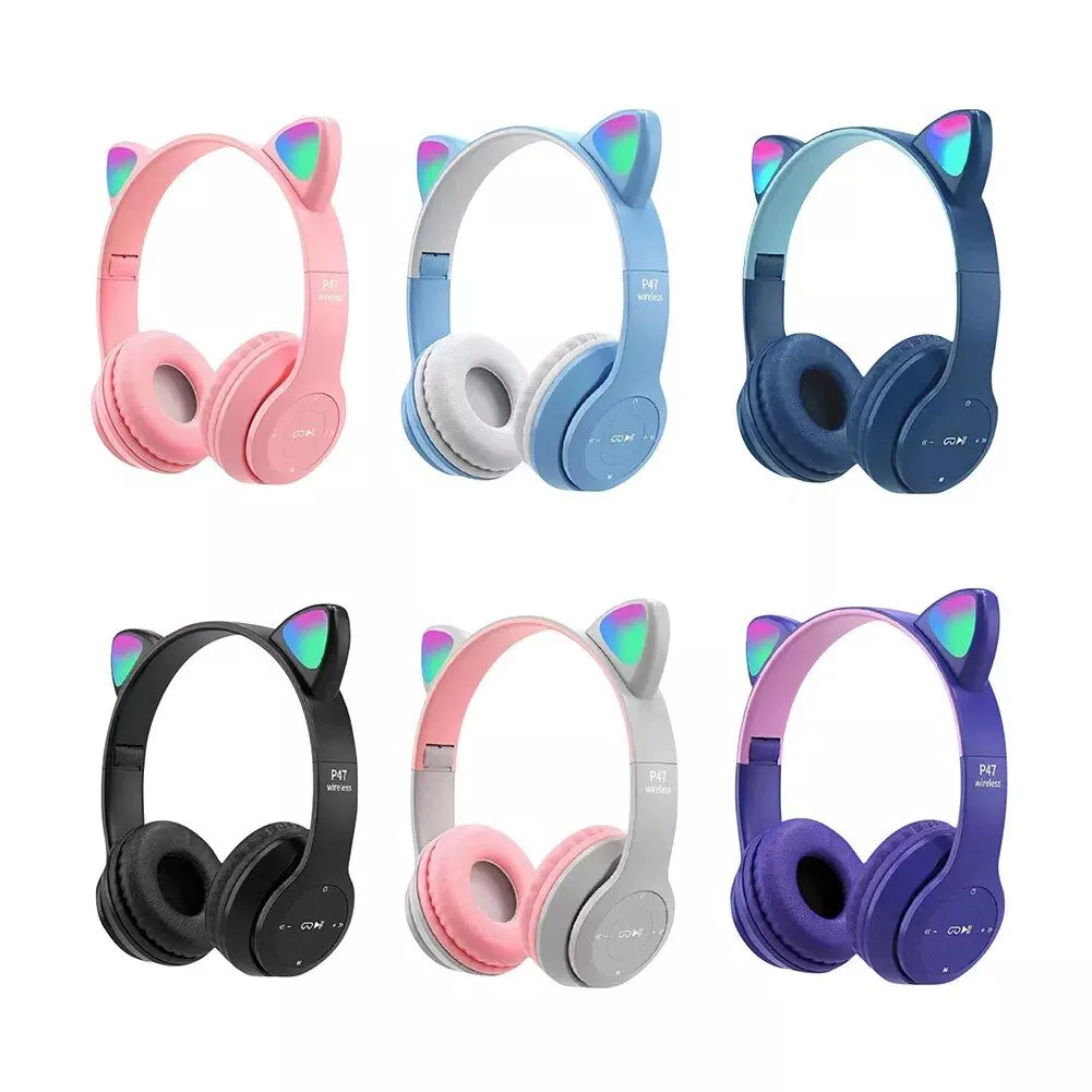 Wireless Cat Ear Bluetooth Headphones with Glowing LED Lights – Over-Ear Gaming & Music Headset for Kids & Adults