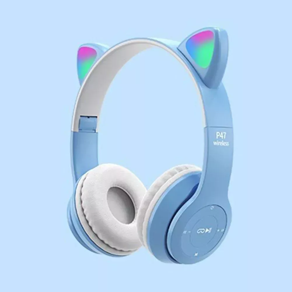 Wireless Cat Ear Bluetooth Headphones with Glowing LED Lights – Over-Ear Gaming & Music Headset for Kids & Adults