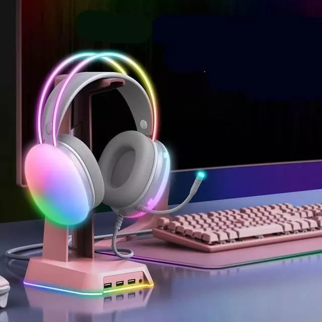 2023 Full RGB PC Gaming Headphones with Customizable Lights and Noise-Cancelling Mic